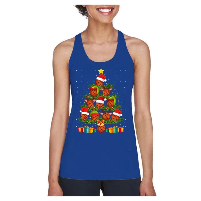 Funny Christmas Tree Basketball Xmas Light Sport Lover Gift Women's Racerback Tank