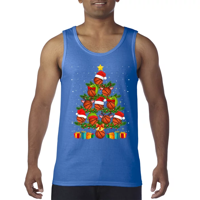 Funny Christmas Tree Basketball Xmas Light Sport Lover Gift Tank Top