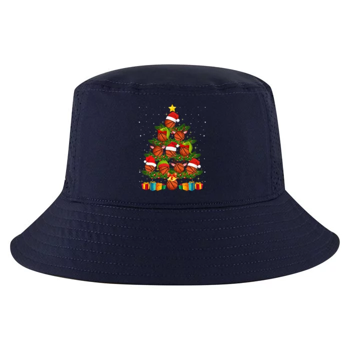 Funny Christmas Tree Basketball Xmas Light Sport Lover Gift Cool Comfort Performance Bucket Hat