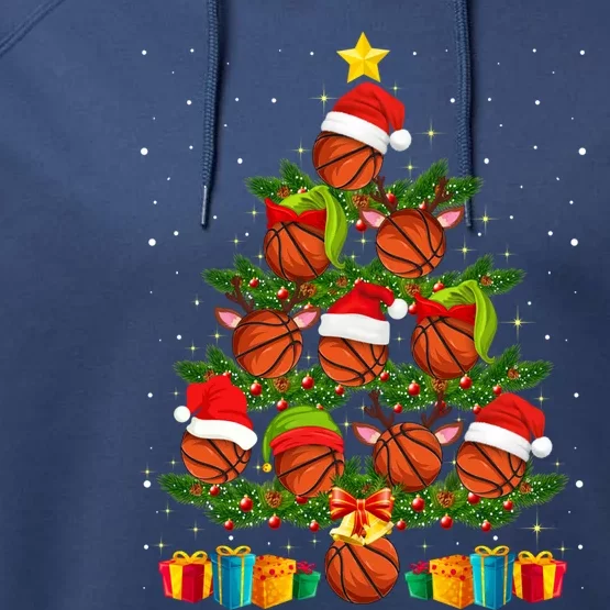 Funny Christmas Tree Basketball Xmas Light Sport Lover Gift Performance Fleece Hoodie