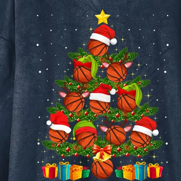 Funny Christmas Tree Basketball Xmas Light Sport Lover Gift Hooded Wearable Blanket