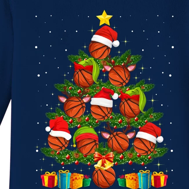 Funny Christmas Tree Basketball Xmas Light Sport Lover Gift Baby Long Sleeve Bodysuit