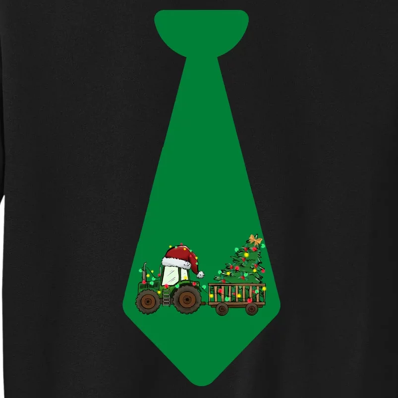 Funny Christmas Tie With Christmas Farm Tractor Tree Lights Sweatshirt