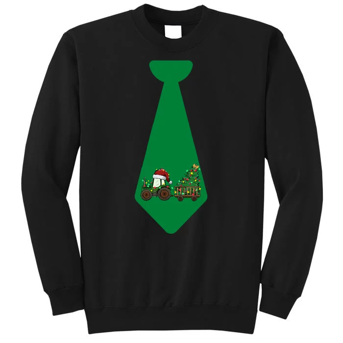 Funny Christmas Tie With Christmas Farm Tractor Tree Lights Sweatshirt