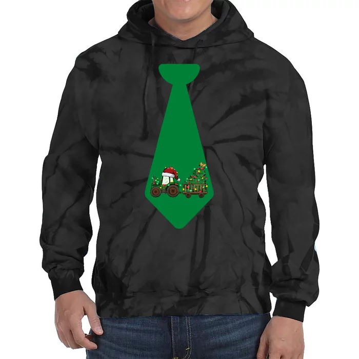 Funny Christmas Tie With Christmas Farm Tractor Tree Lights Tie Dye Hoodie