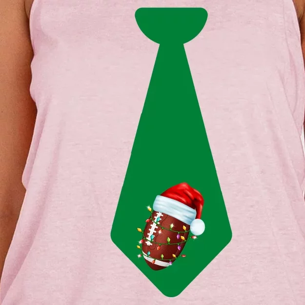 Funny Christmas Tie With Football & Lights For Family Dinner Women's Knotted Racerback Tank