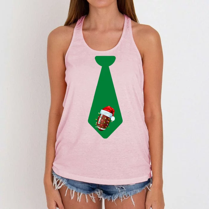 Funny Christmas Tie With Football & Lights For Family Dinner Women's Knotted Racerback Tank