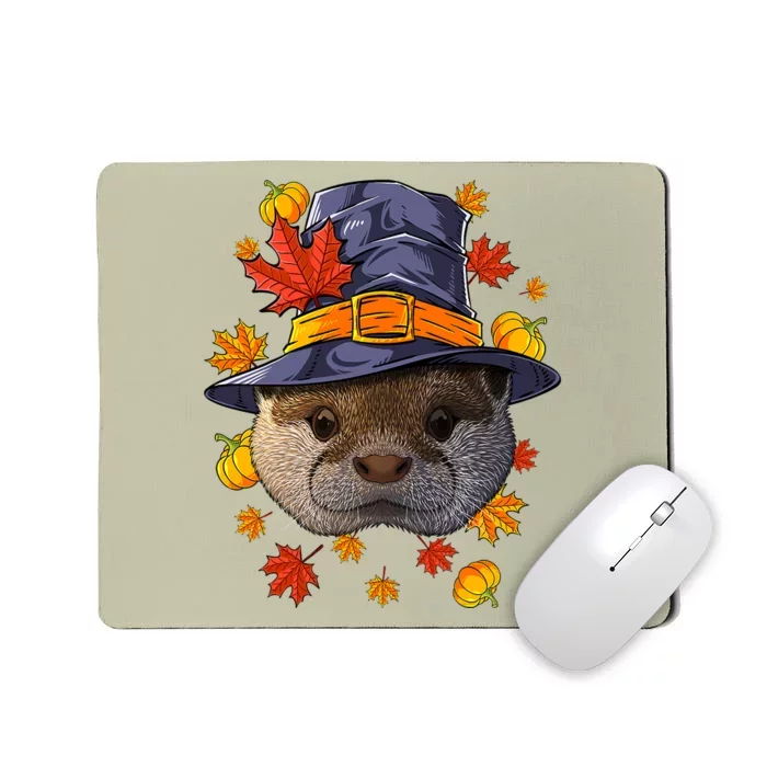 Funny Cute Thanksgiving Otter Pilgrim Costume Fall Autumn Mousepad