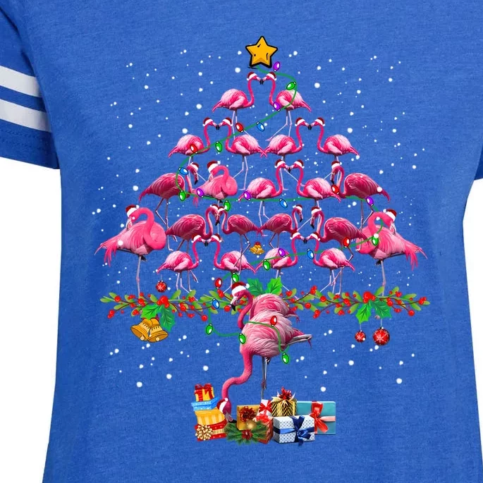 Flamingo Christmas Tree Matching Family Group Pajamas Enza Ladies Jersey Football T-Shirt