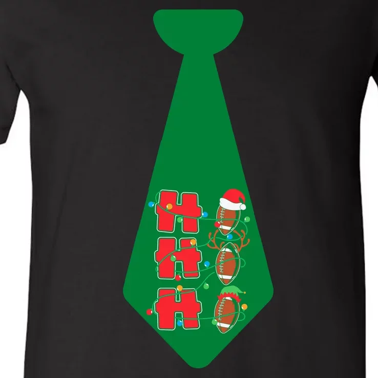 Funny Christmas Tie With Football & Lights For Family Dinner Funny Football V-Neck T-Shirt