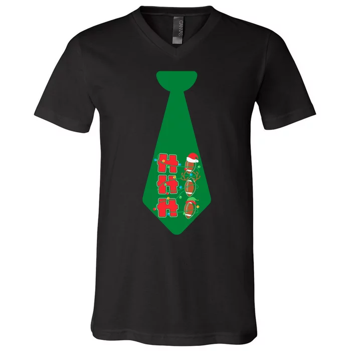 Funny Christmas Tie With Football & Lights For Family Dinner Funny Football V-Neck T-Shirt