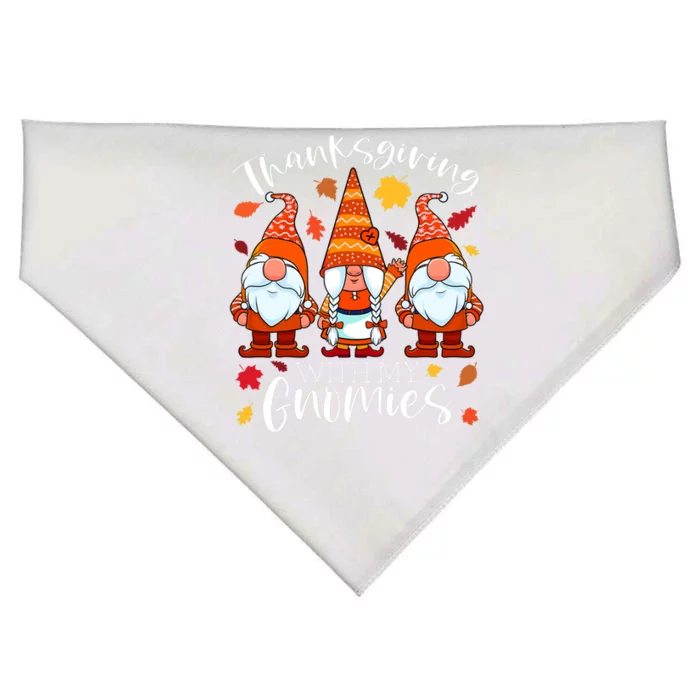 Funny Cute Thanksgiving With My Gnomies Autumn Gnomes Fall Gift USA-Made Doggie Bandana