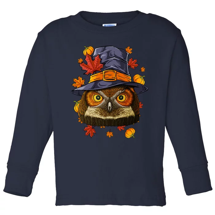 Funny Cute Thanksgiving Owl Pilgrim Costume Fall Autumn Gift Toddler Long Sleeve Shirt