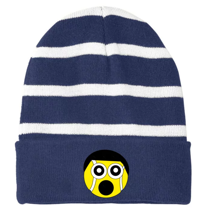 Fun Crazy Tennis Ball Face Striped Beanie with Solid Band