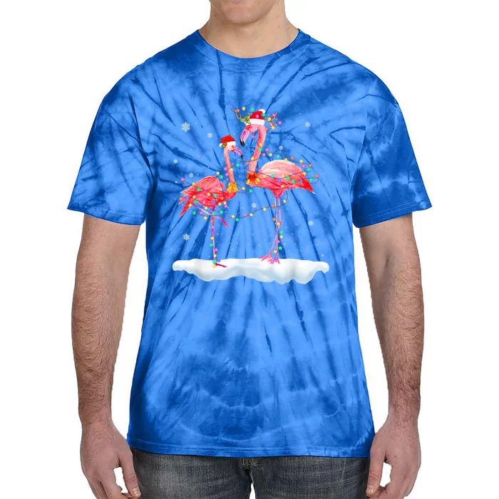 Flamingo Christmas Tree Funny Xmas Holiday Gift Tie-Dye T-Shirt