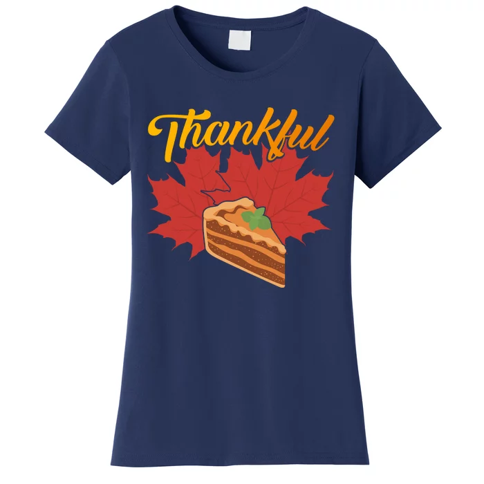 Funny Cute Thankful Pumpkin Pie Red Leaf Thankful Grateful Blessed Autumn Fall 2 Women's T-Shirt