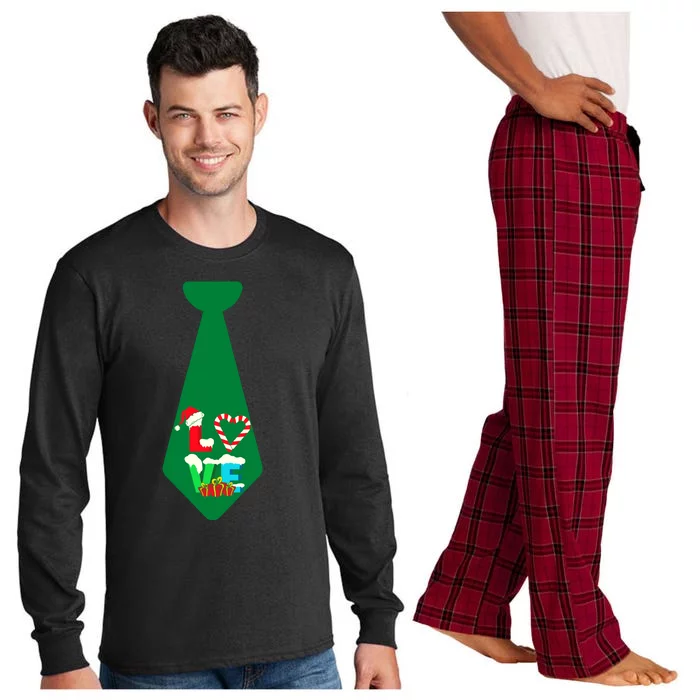 Funny Christmas Tie With Love For Family Dinner Long Sleeve Pajama Set