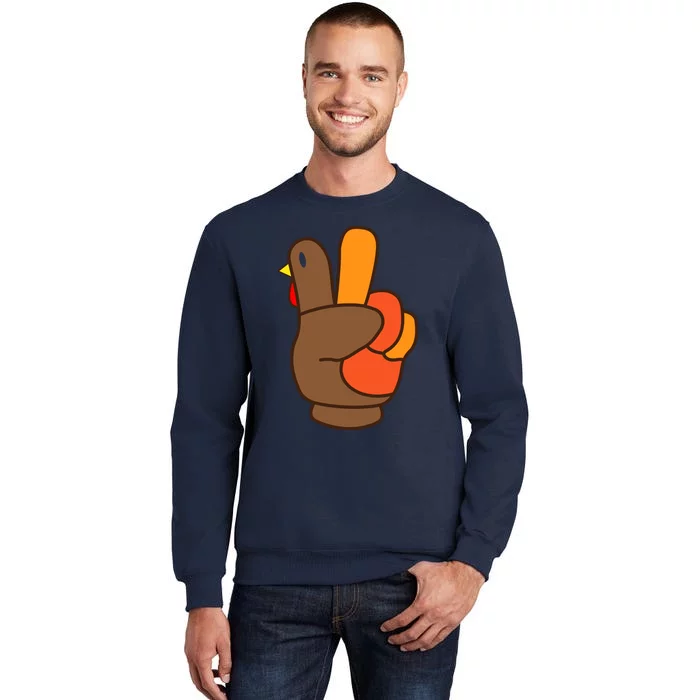 Funny Cute Thanksgiving Peace Sign Turkey Hand Cool Tall Sweatshirt