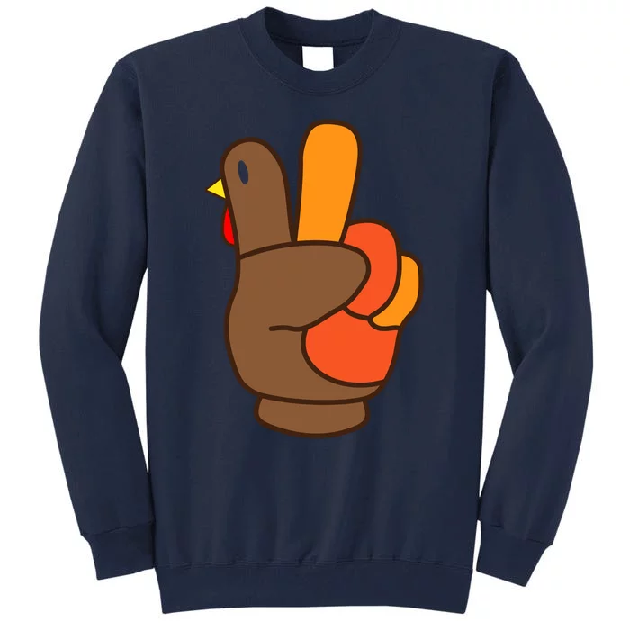 Funny Cute Thanksgiving Peace Sign Turkey Hand Cool Tall Sweatshirt