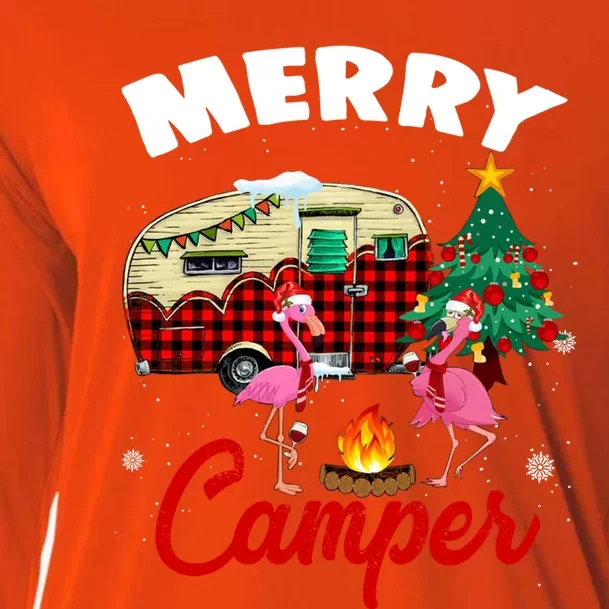 Flamingo Christmas Tree Xmas Family Holiday Party Camper Gift Cooling Performance Long Sleeve Crew