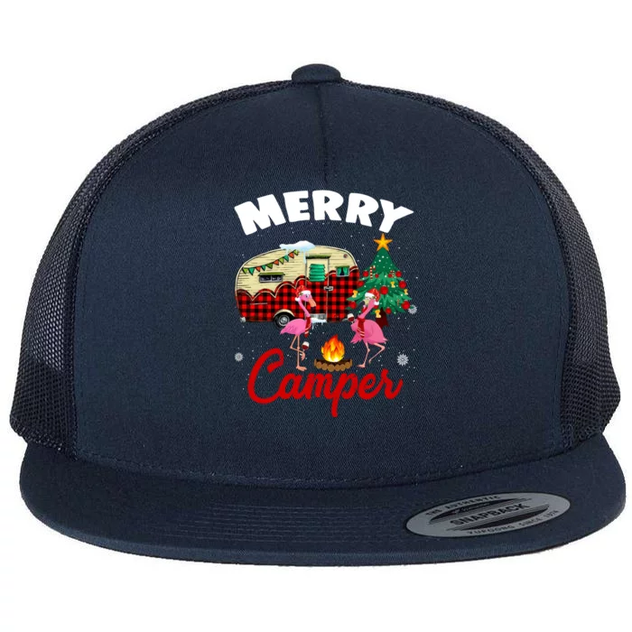 Flamingo Christmas Tree Xmas Family Holiday Party Camper Gift Flat Bill Trucker Hat