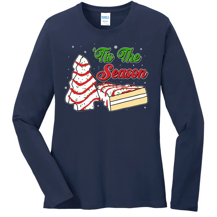 Funny Christmas Tis The Season Tree Cakes Ladies Long Sleeve Shirt