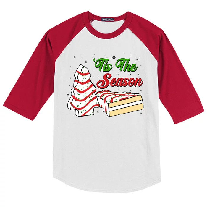 Funny Christmas Tis The Season Tree Cakes Kids Colorblock Raglan Jersey