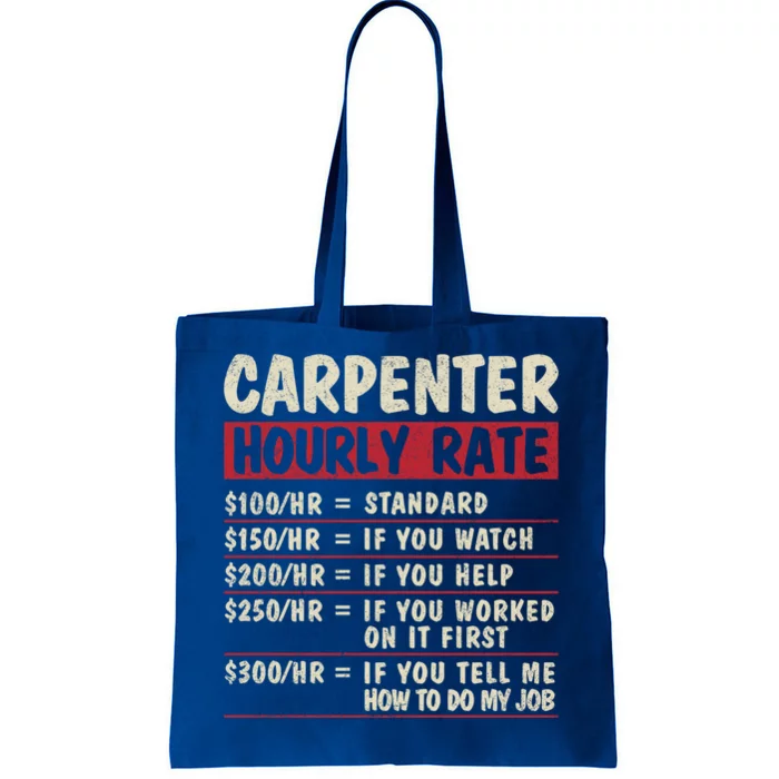 Funny Carpenter Tee Cute Gift Carpenter Hourly Rate Gift Tote Bag