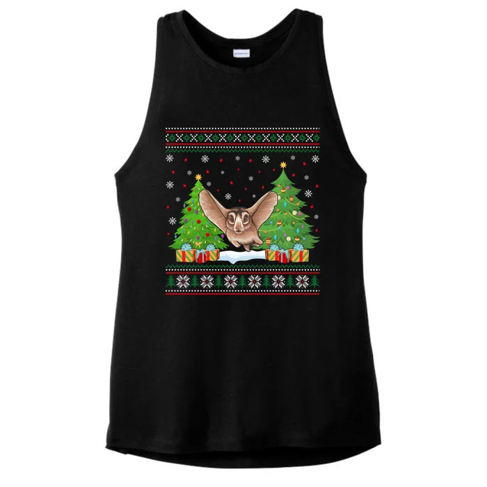 Funny Christmas Tree Lights Sugar Glider Xmas Ugly Gift Ladies Tri-Blend Wicking Tank