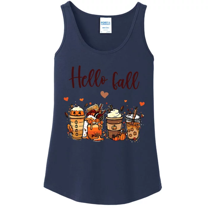 Funny Cute Thanksgiving PSL Autumn Hello Fall Pumpkin Spice Lattes Ladies Essential Tank