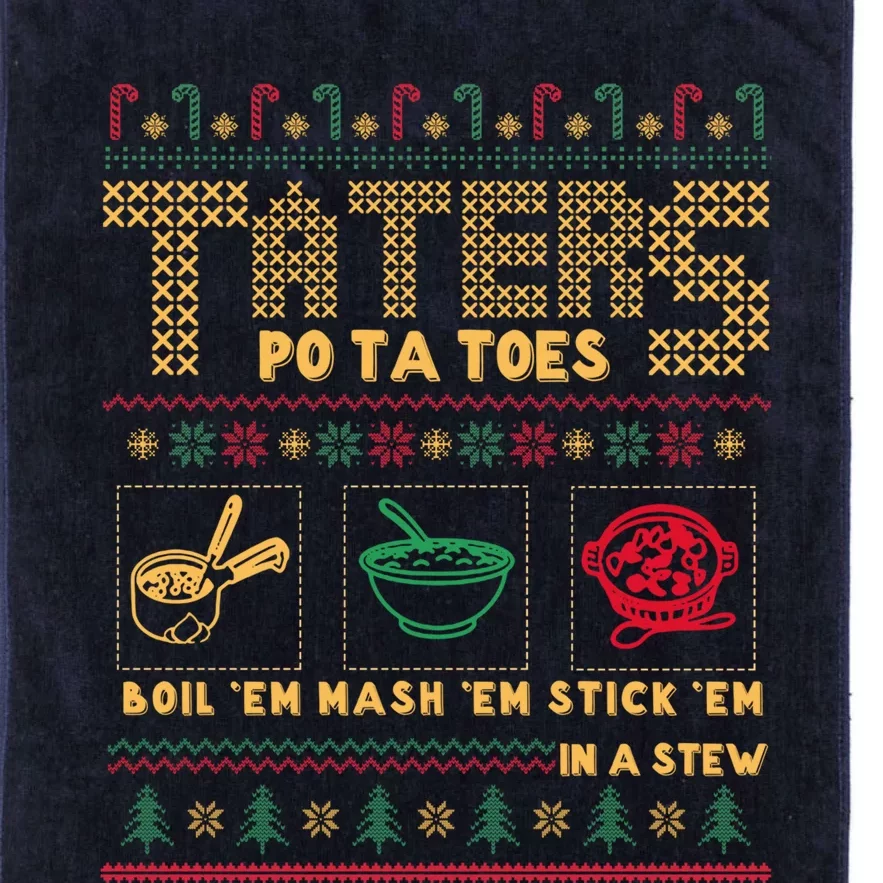 Funny Christmas Taters Potatoes Ugly Christmas Sweater Platinum Collection Golf Towel