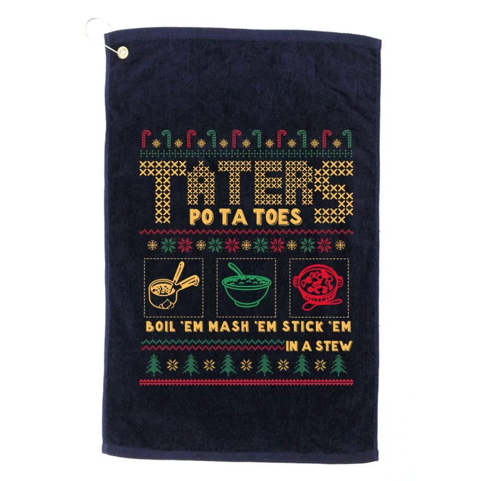 Funny Christmas Taters Potatoes Ugly Christmas Sweater Platinum Collection Golf Towel