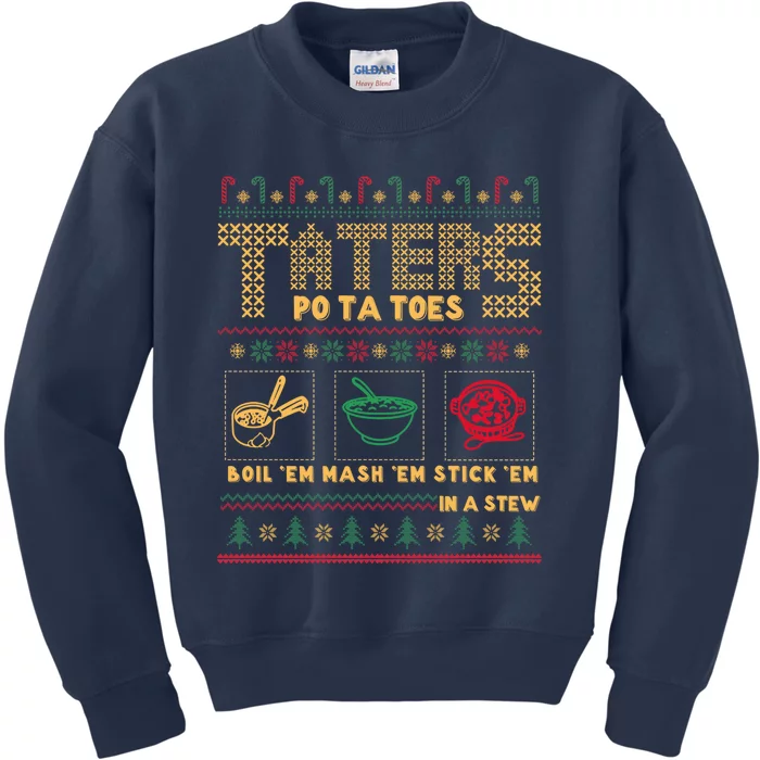 Funny Christmas Taters Potatoes Ugly Christmas Sweater Kids Sweatshirt