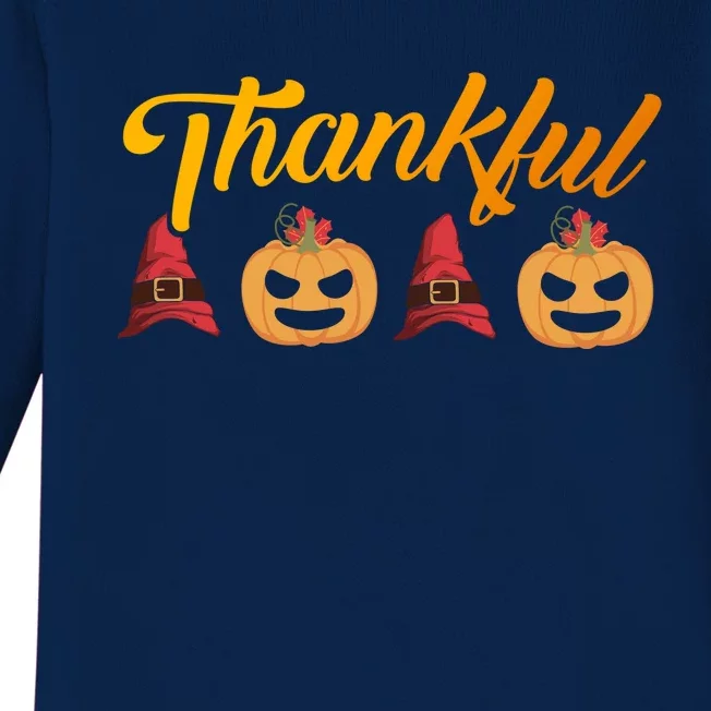 Funny Cute Thankful Pumpkin Witch Hat, Thankful Grateful Blessed Autumn Fall 202 Baby Long Sleeve Bodysuit