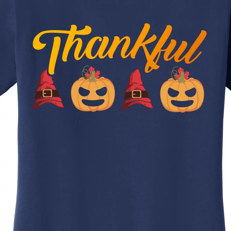 Funny Cute Thankful Pumpkin Witch Hat, Thankful Grateful Blessed Autumn Fall 202 Women's T-Shirt