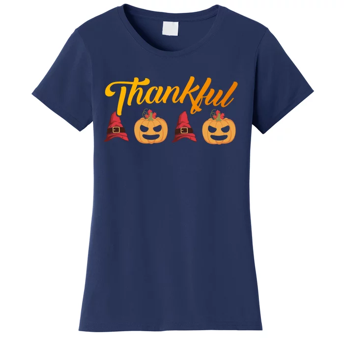 Funny Cute Thankful Pumpkin Witch Hat, Thankful Grateful Blessed Autumn Fall 202 Women's T-Shirt