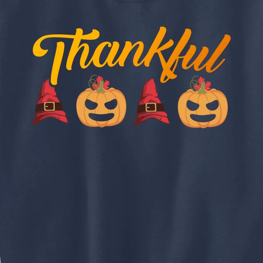 Funny Cute Thankful Pumpkin Witch Hat, Thankful Grateful Blessed Autumn Fall 202 Kids Sweatshirt