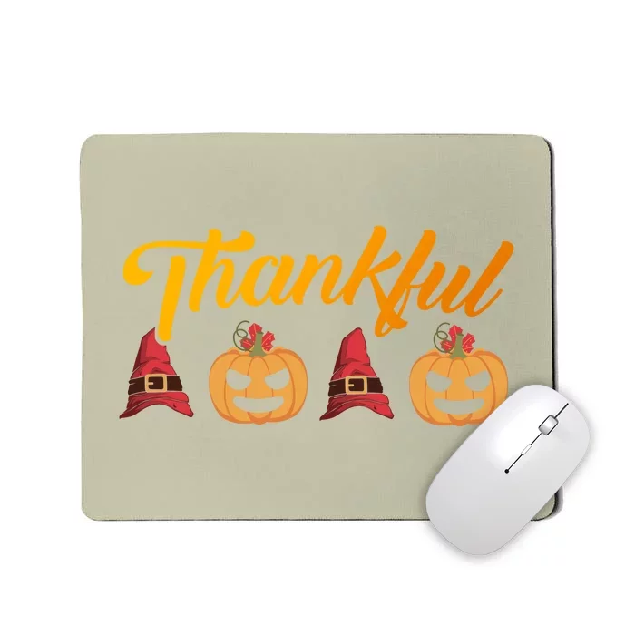 Funny Cute Thankful Pumpkin Witch Hat, Thankful Grateful Blessed Autumn Fall 202 Mousepad