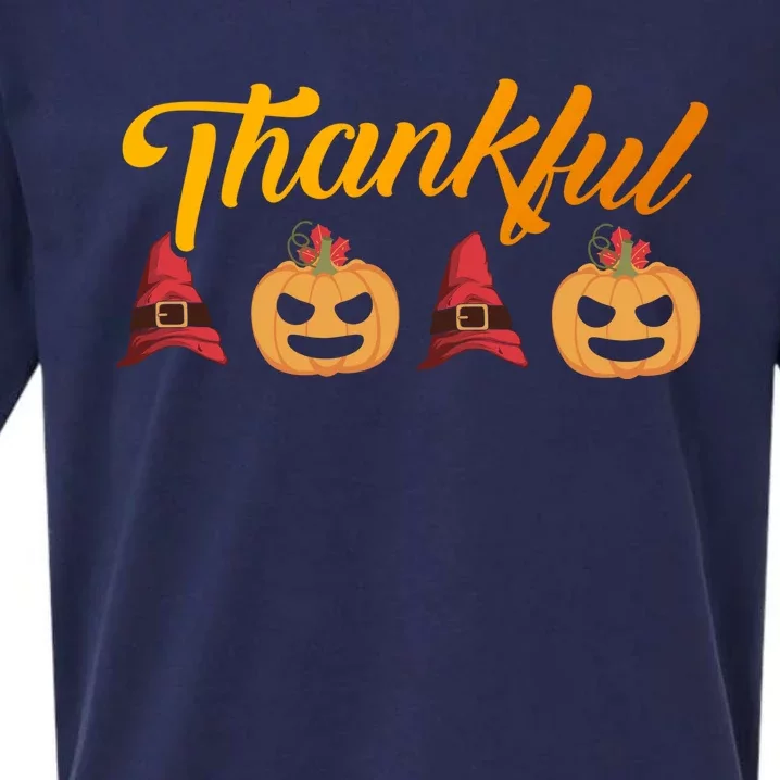 Funny Cute Thankful Pumpkin Witch Hat, Thankful Grateful Blessed Autumn Fall 202 Sueded Cloud Jersey T-Shirt