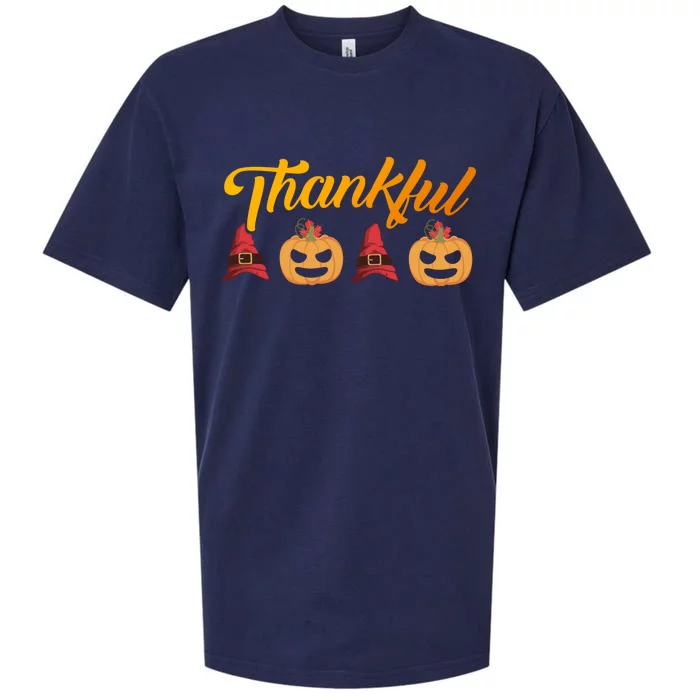 Funny Cute Thankful Pumpkin Witch Hat, Thankful Grateful Blessed Autumn Fall 202 Sueded Cloud Jersey T-Shirt