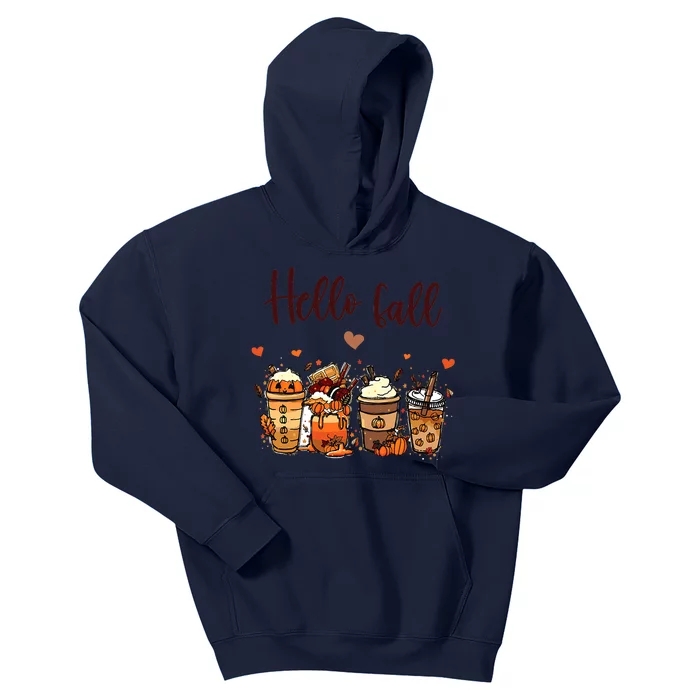 Funny Cute Thanksgiving PSL Autumn Hello Fall Pumpkin Kids Hoodie