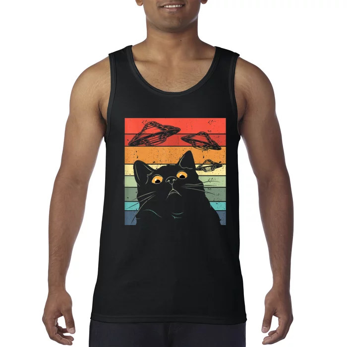 Funny Cat Tee, Galaxy Cat Spaceship Alien Cat UFO Tank Top