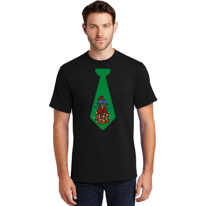 Funny Christmas Tie With Chicken And Christmas Tree Lights Funny Chickens Tie Tall T-Shirt