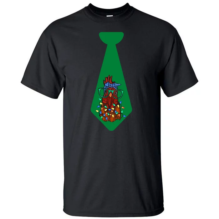 Funny Christmas Tie With Chicken And Christmas Tree Lights Funny Chickens Tie Tall T-Shirt