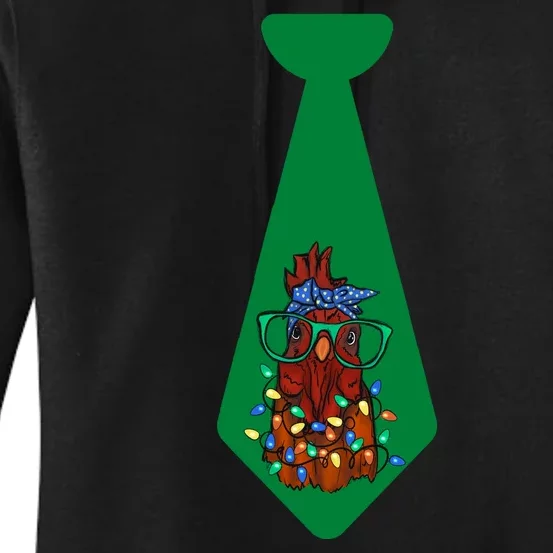 Funny Christmas Tie With Chicken And Christmas Tree Lights Funny Chickens Tie Women's Pullover Hoodie