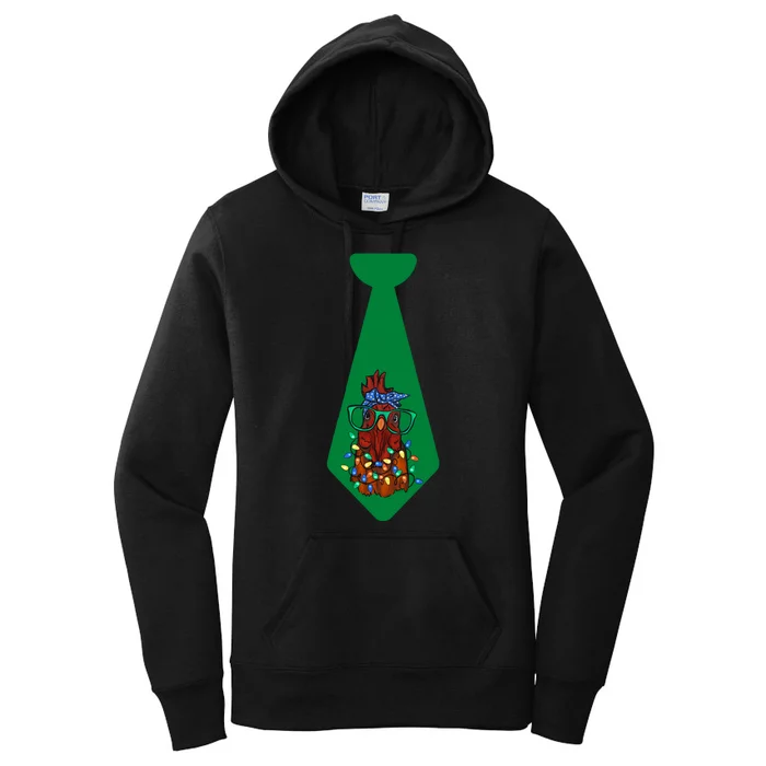 Funny Christmas Tie With Chicken And Christmas Tree Lights Funny Chickens Tie Women's Pullover Hoodie