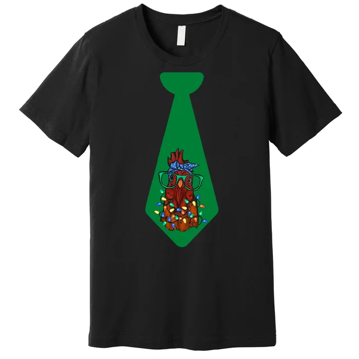 Funny Christmas Tie With Chicken And Christmas Tree Lights Funny Chickens Tie Premium T-Shirt