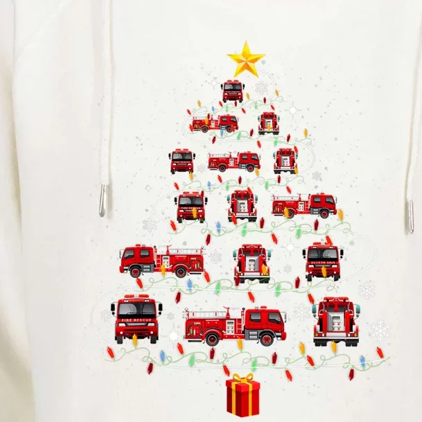 Firefighter Christmas Tree Fire Truck Fire Xmas Funny Gift Great Gift Womens Funnel Neck Pullover Hood