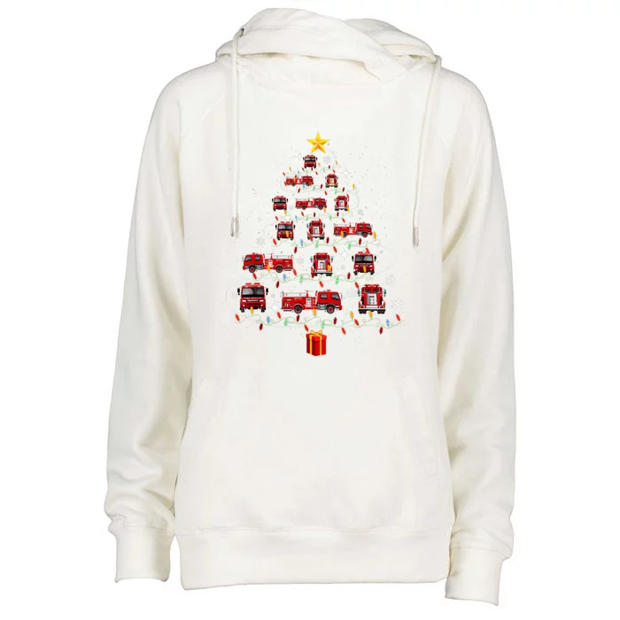 Firefighter Christmas Tree Fire Truck Fire Xmas Funny Gift Great Gift Womens Funnel Neck Pullover Hood