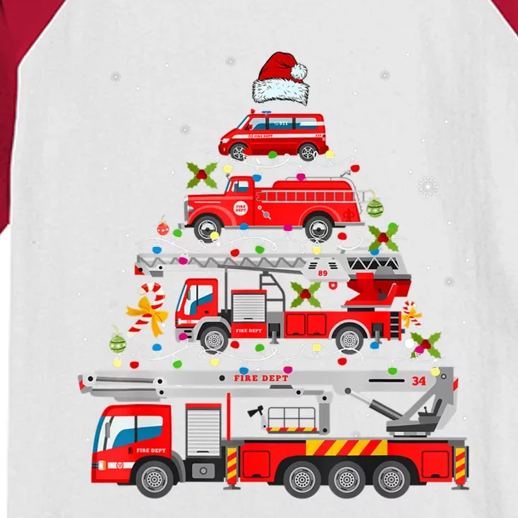 Firefighter Christmas Tree Fire Truck Fire Xmas Funny Gift Gift Kids Colorblock Raglan Jersey